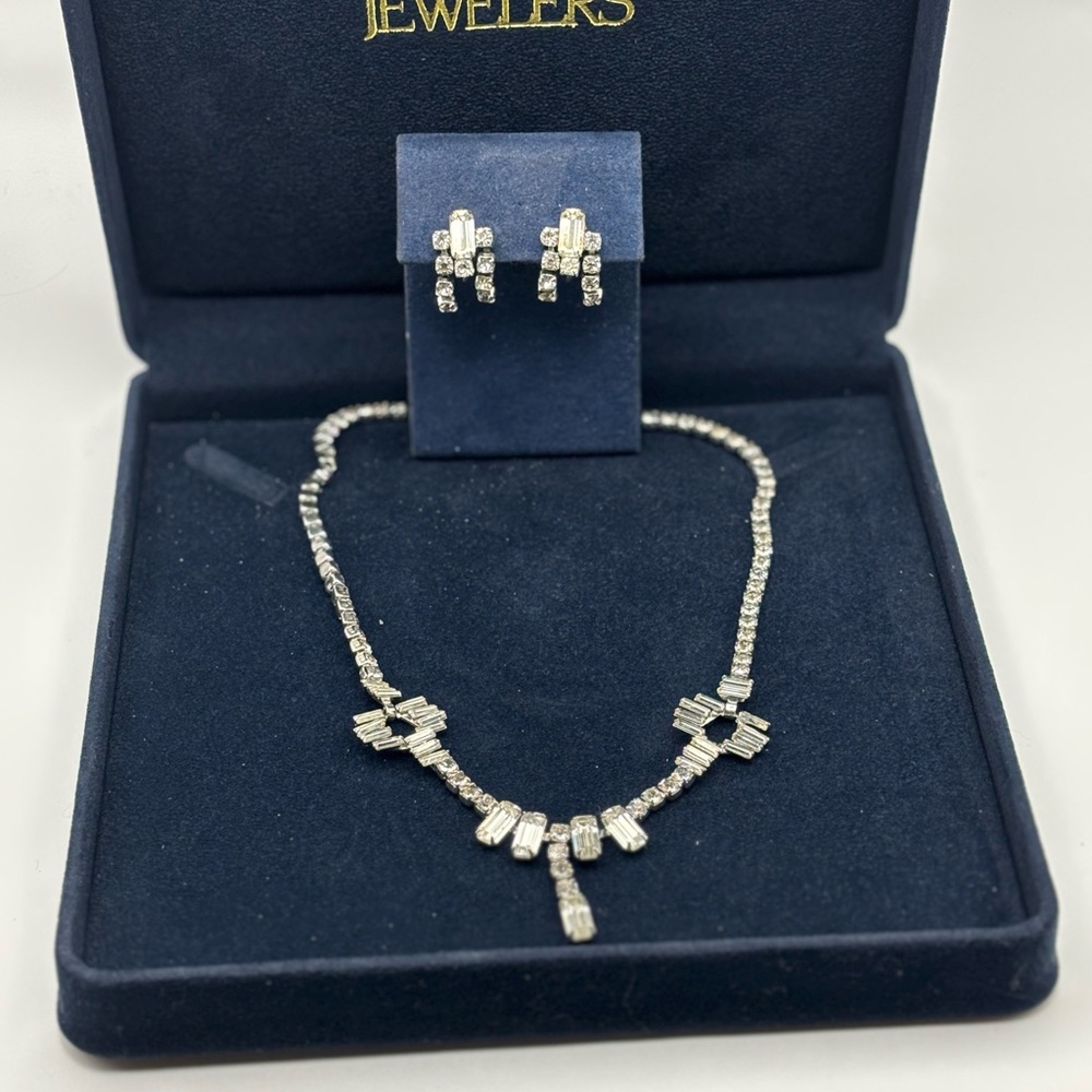 Vintage Deco Rhinestone /Silver Parure
